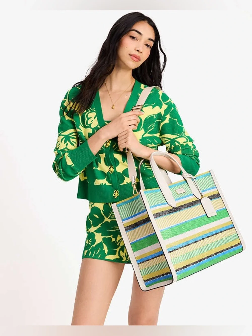 Kate spade Manhattan Striped Woven Straw Large Tote